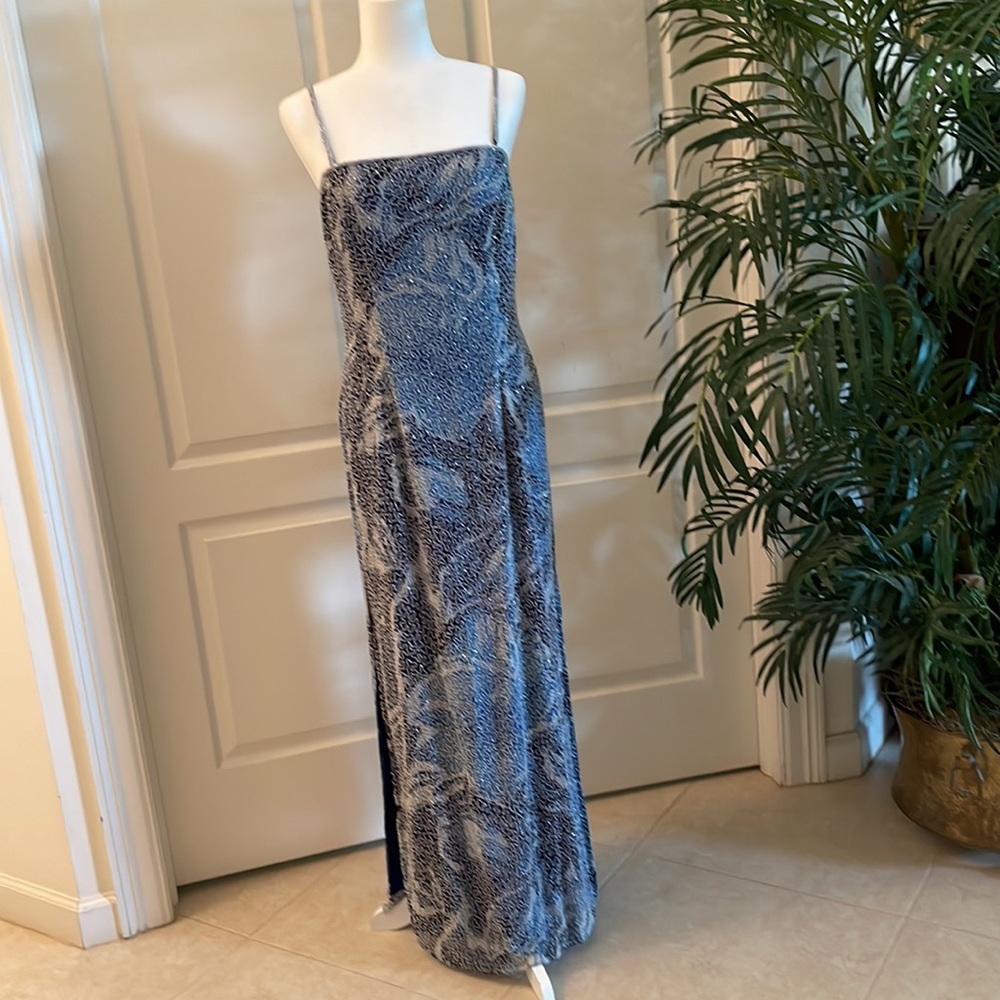Gorgeous Blue Beaded Formal Evening Gown by Mia Bella. Size M. Never worn, New! - Picture 4 of 13